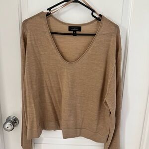 Banana Republic Factory Tan Merino Wool Sweater XL Neutral Lightweight V Neck